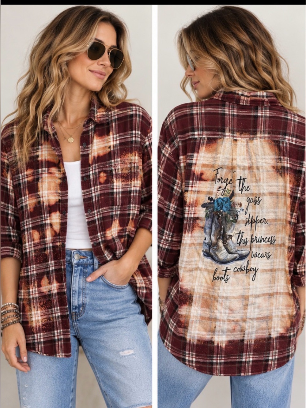 St. John's Bay bleached out Plaid Button-Down Shirt w/ Graphic Back - Size Large